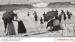 B.F. Conaway photograph of beach goers at Newport Beach, 1889